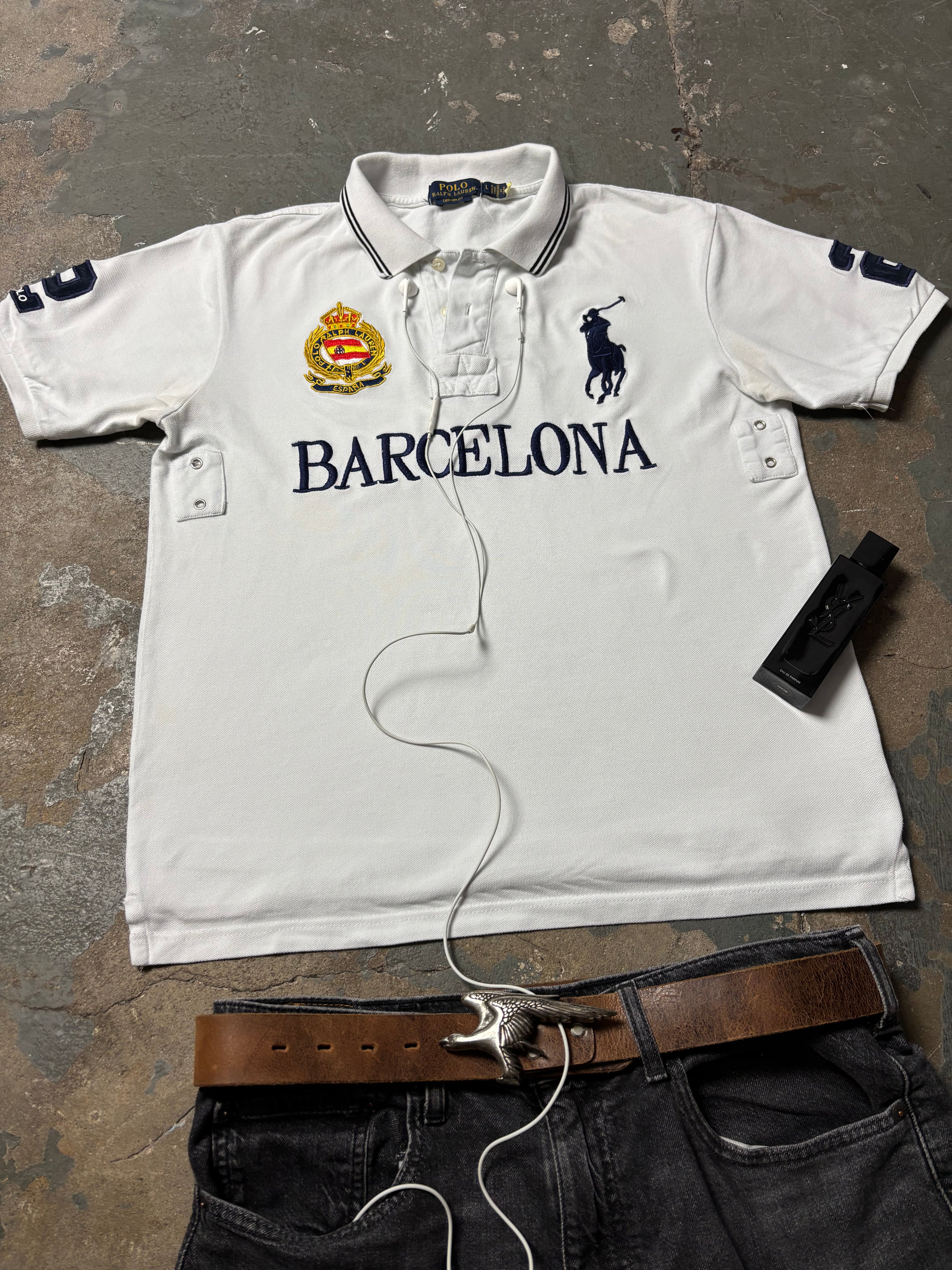 Vintage Polo Ralph Lauren Barcelona Crested Big Pony Polo Weiß L