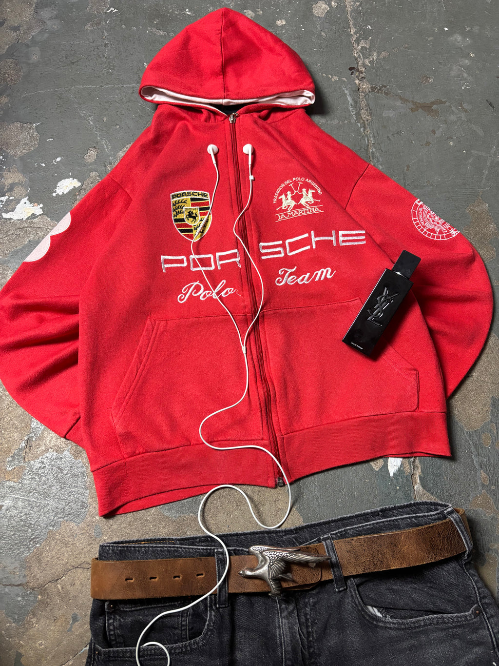 La Martina x Porsche "Polo Team" Zip-Up Hoodie – Racing Red – M/L