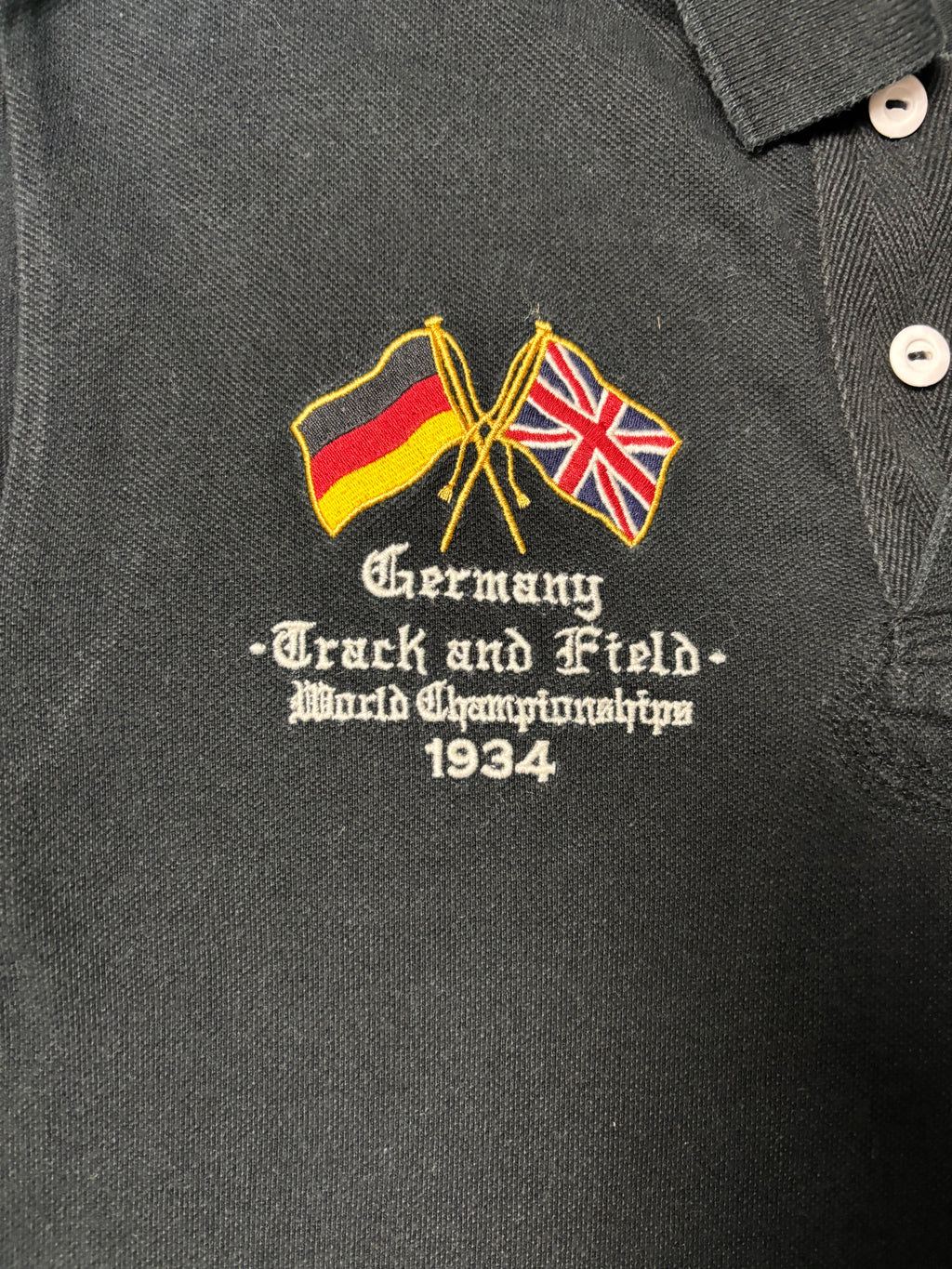 Vintage Polo Ralph Lauren Germany Track & Field 1934 Big Pony Polo Schwarz Custom Fit M
