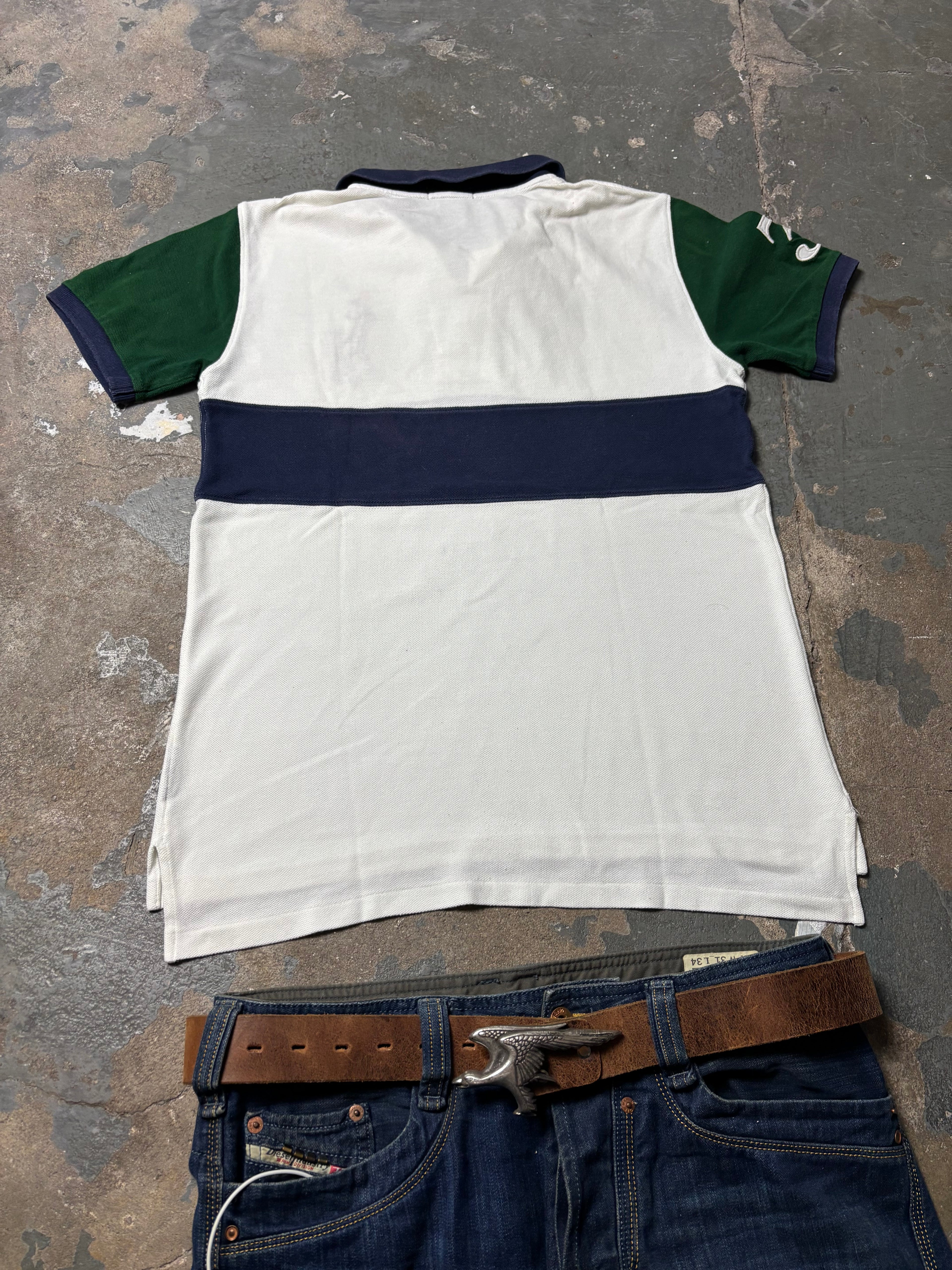 Vintage Polo Ralph Lauren Big Pony Colorblock Polo Weiß Navy Grün S