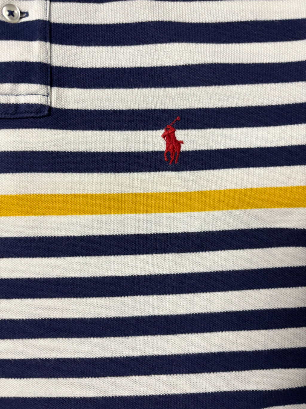 Vintage Polo Ralph Lauren Striped Polo Navy Weiß Gelb Custom Fit S