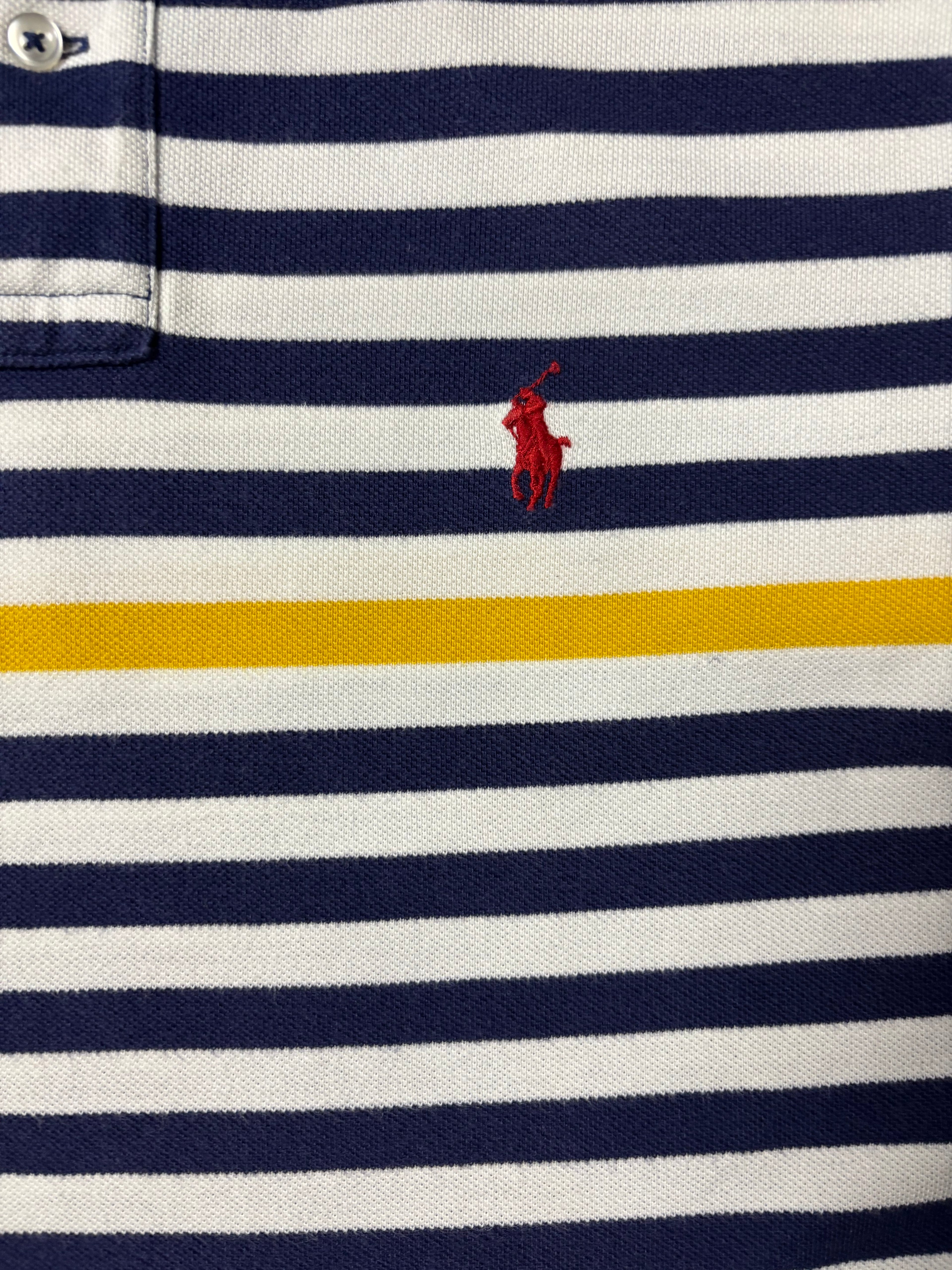 Vintage Polo Ralph Lauren Striped Polo Navy Weiß Gelb Custom Fit S