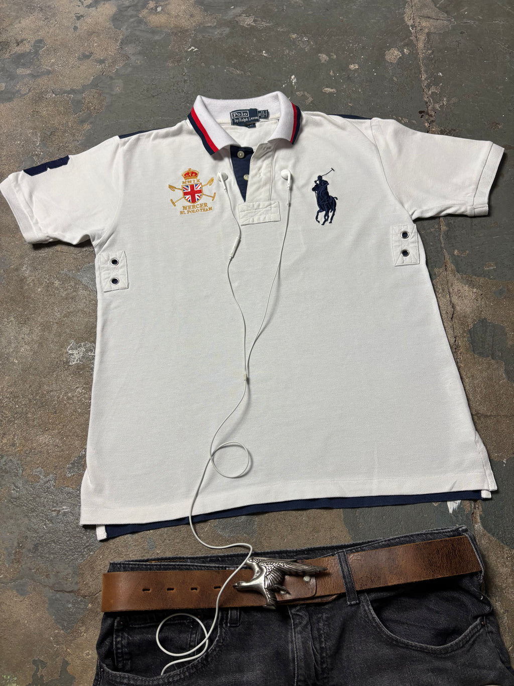 Vintage Polo Ralph Lauren Mercer RL Polo Team Crest Polo Weiß MMIX