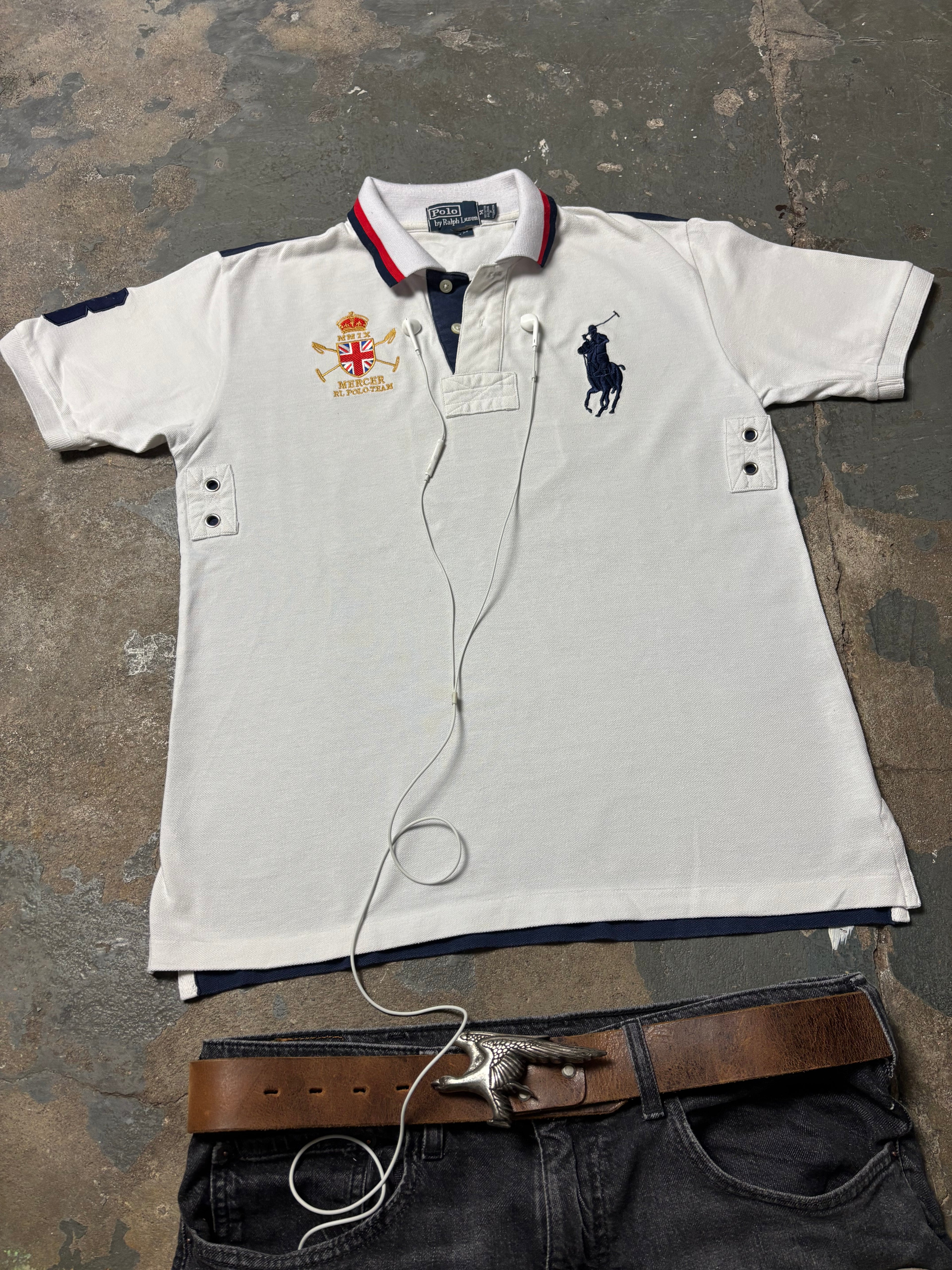 Vintage Polo Ralph Lauren Mercer RL Polo Team Crest Polo Weiß MMIX