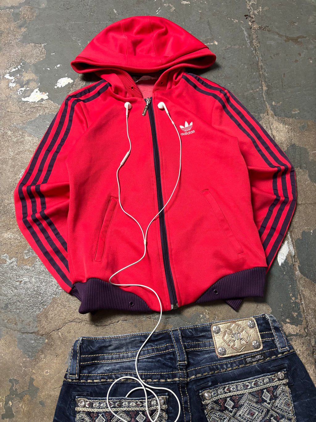 True Vintage Adidas Originals Hooded Track Jacket Rot 90s