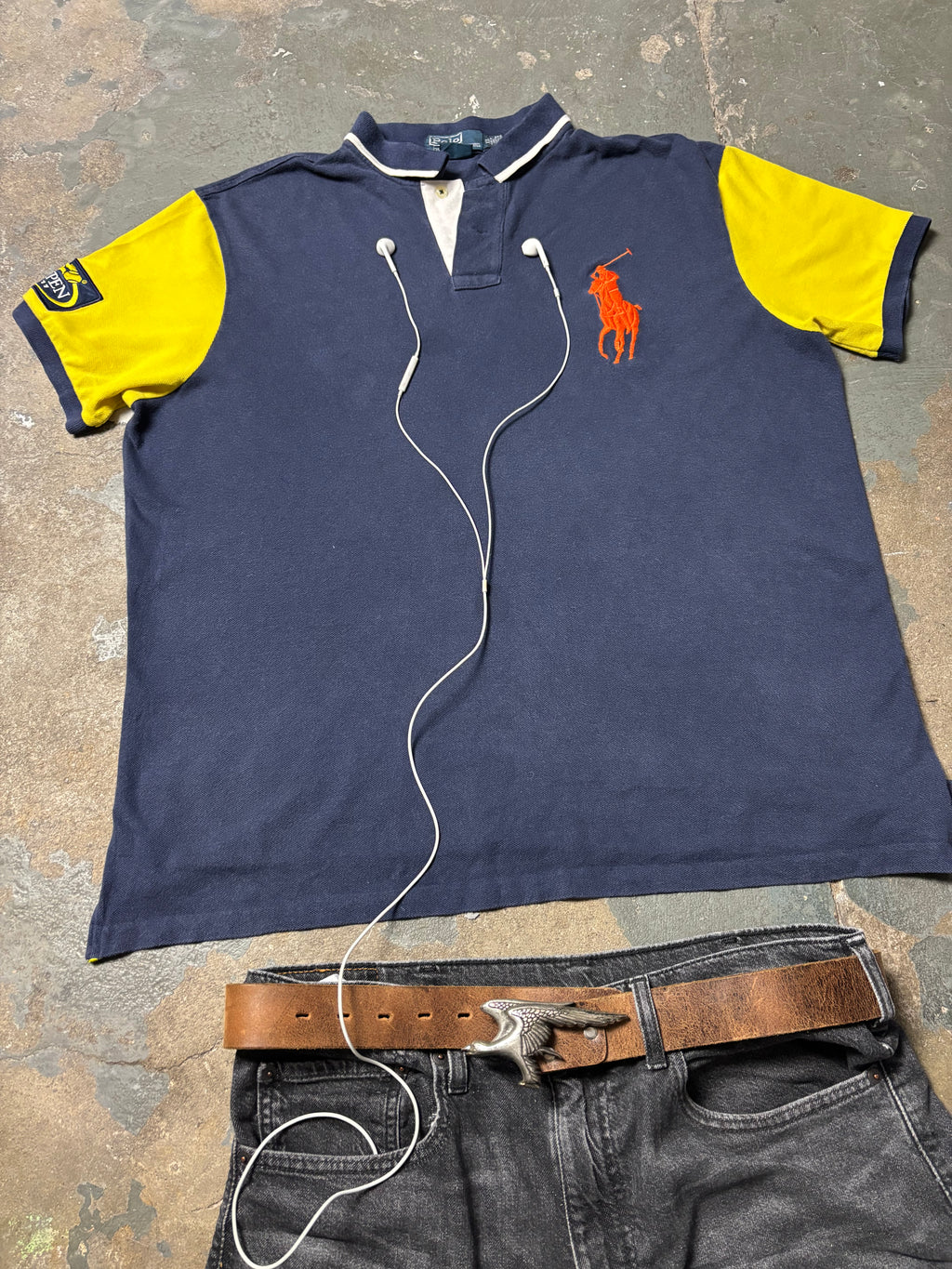 Vintage Polo Ralph Lauren US Open 2011 Federer Big Pony Polo Navy/Gelb