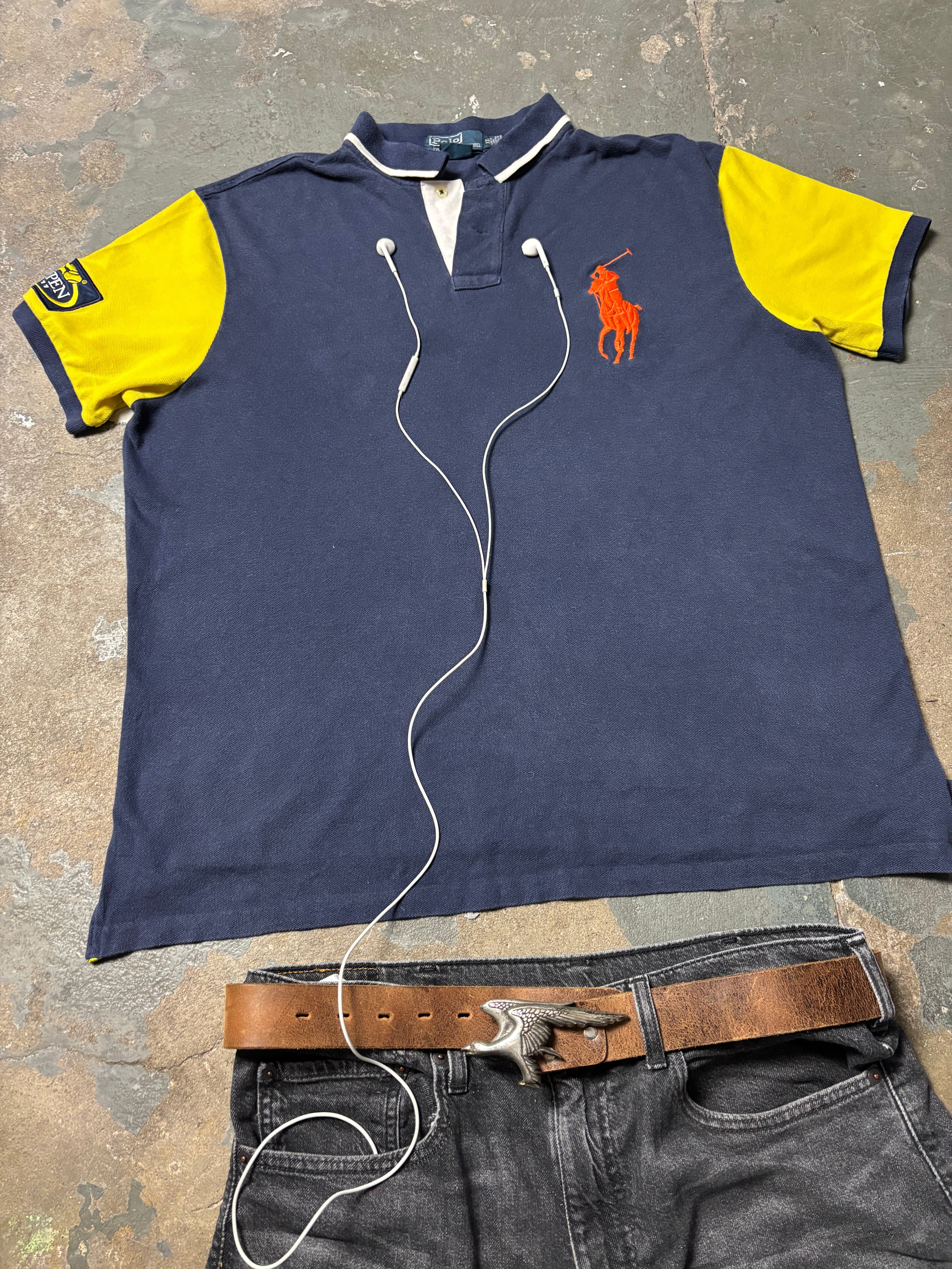 Vintage Polo Ralph Lauren US Open 2011 Federer Big Pony Polo Navy/Gelb