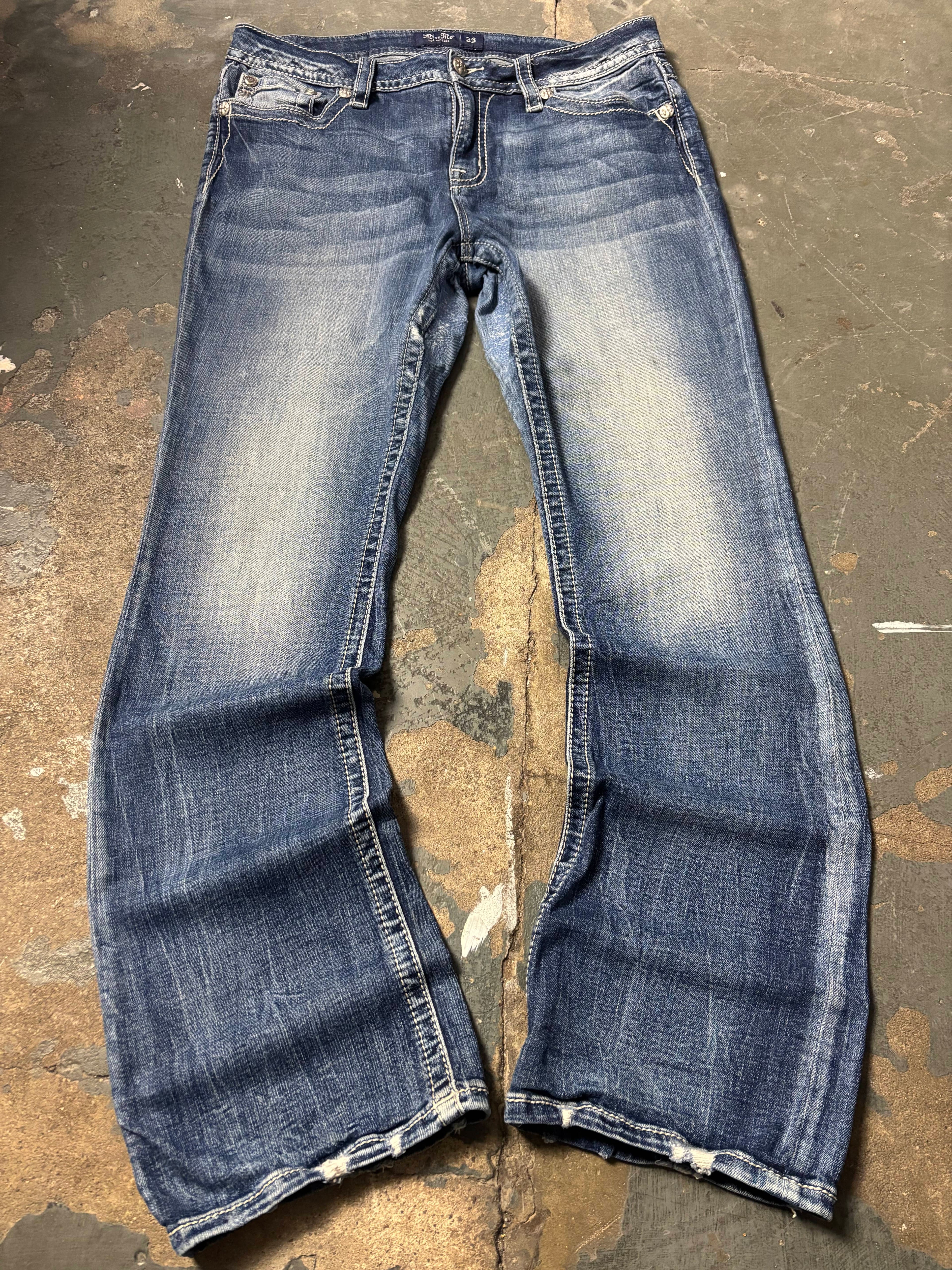 Miss Me Vintage Miss Me Rhinestone Cross Thick Stitch Jeans Denim