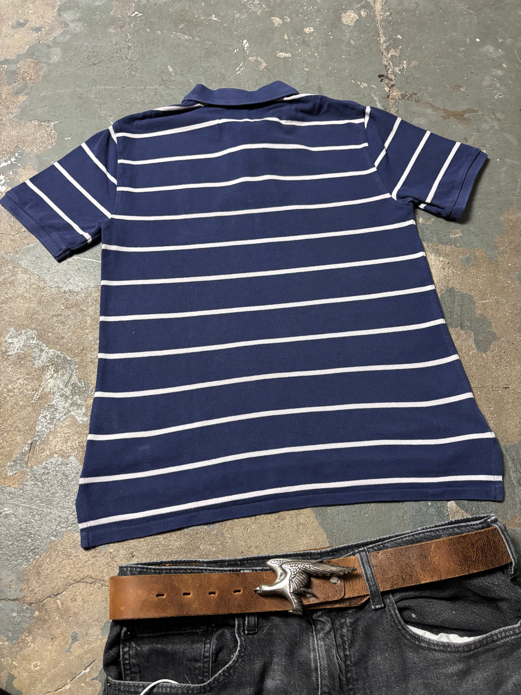 Vintage Polo Ralph Lauren Striped Polo Navy Boxy Heritage Fit