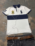 Vintage Polo Ralph Lauren Crested Big Pony Polo Weiß Navy Custom Slim Fit