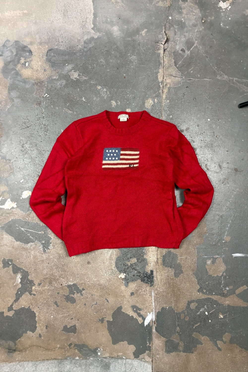 Vintage Polo Jeans Sweater Ralph Lauren Flag 100% Wool (XS/S)