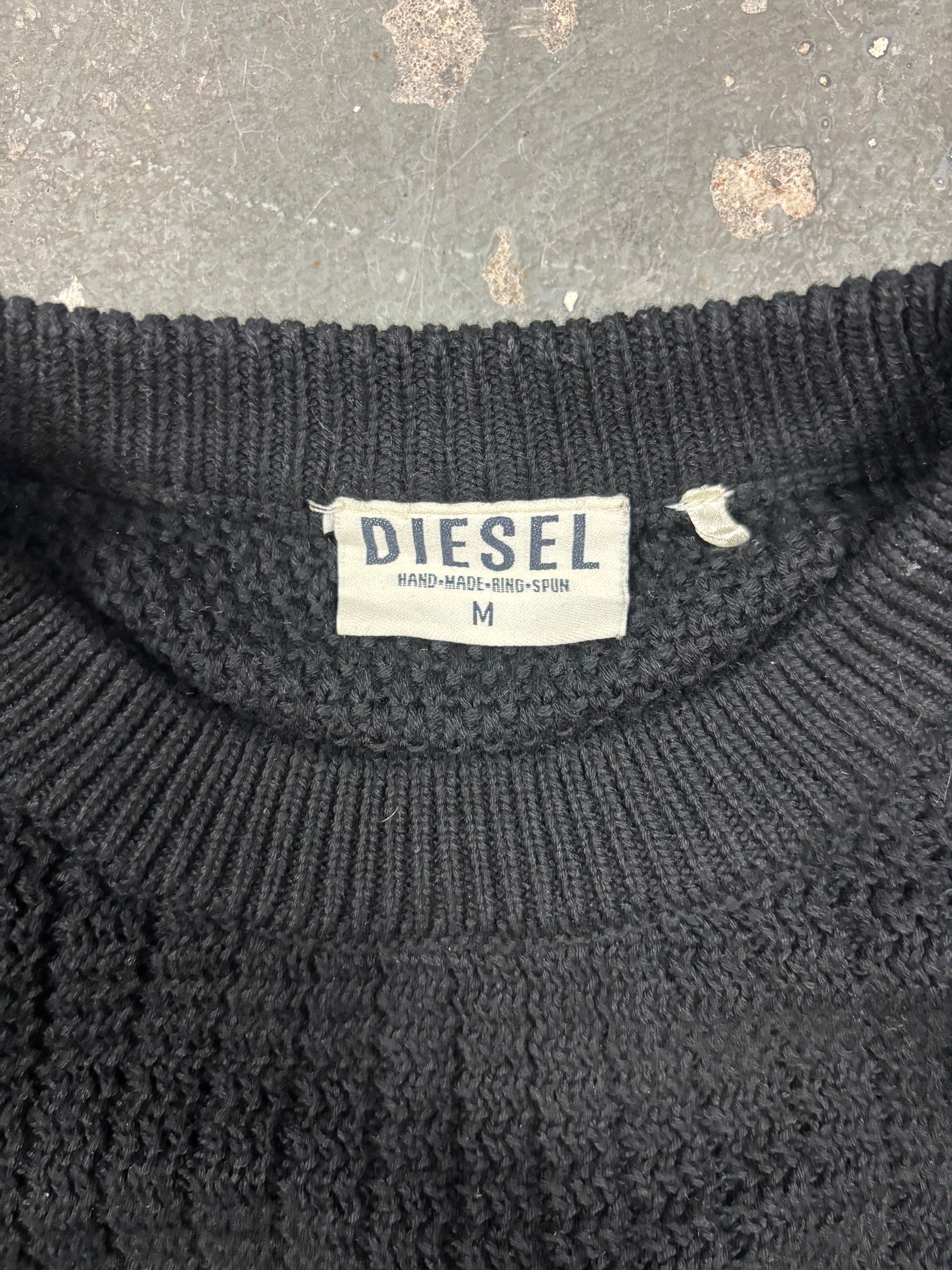 Vintage Diesel Knit Sweater 3D Waffle Knit Black