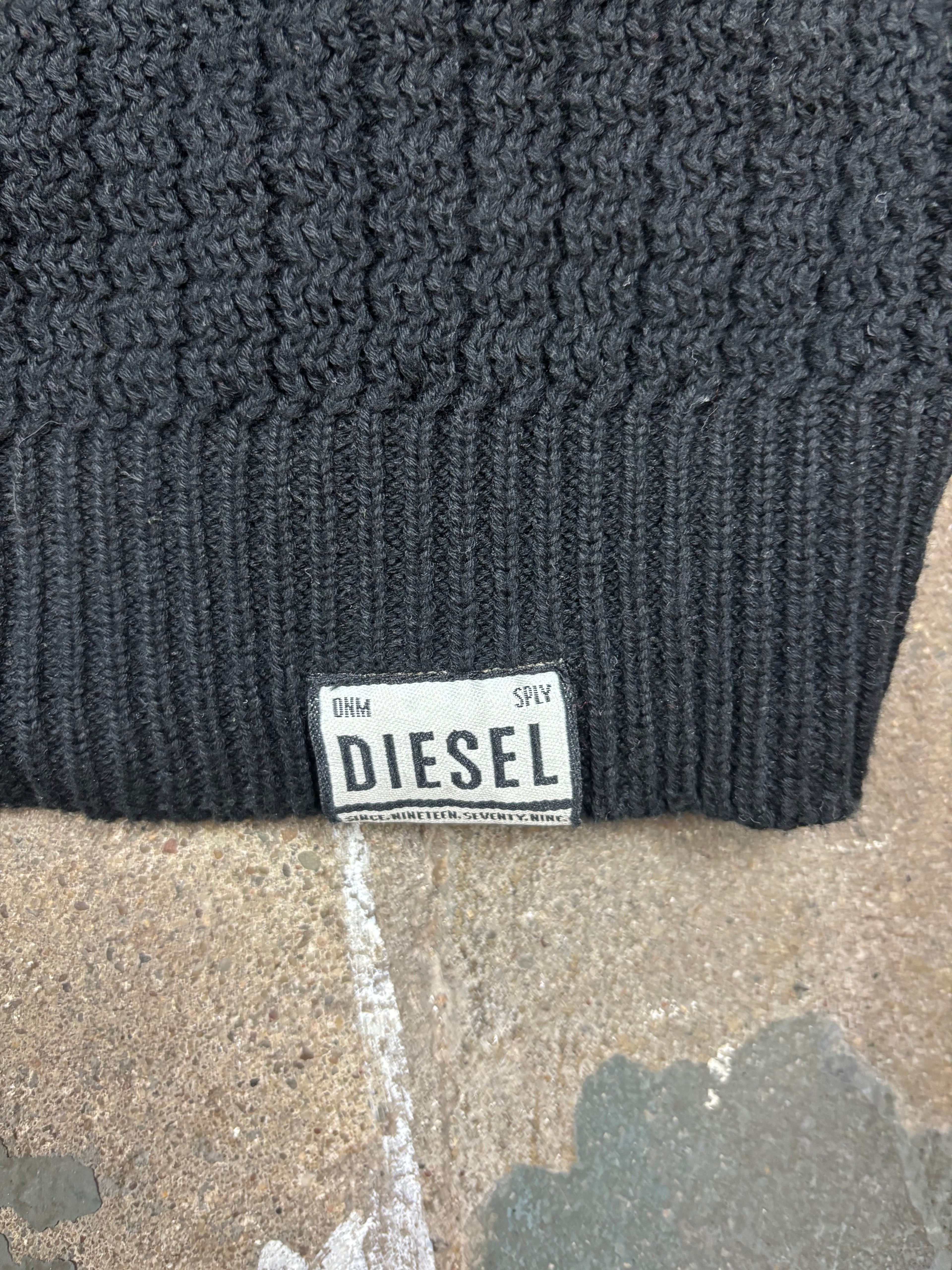 Vintage Diesel Knit Sweater 3D Waffle Knit Black