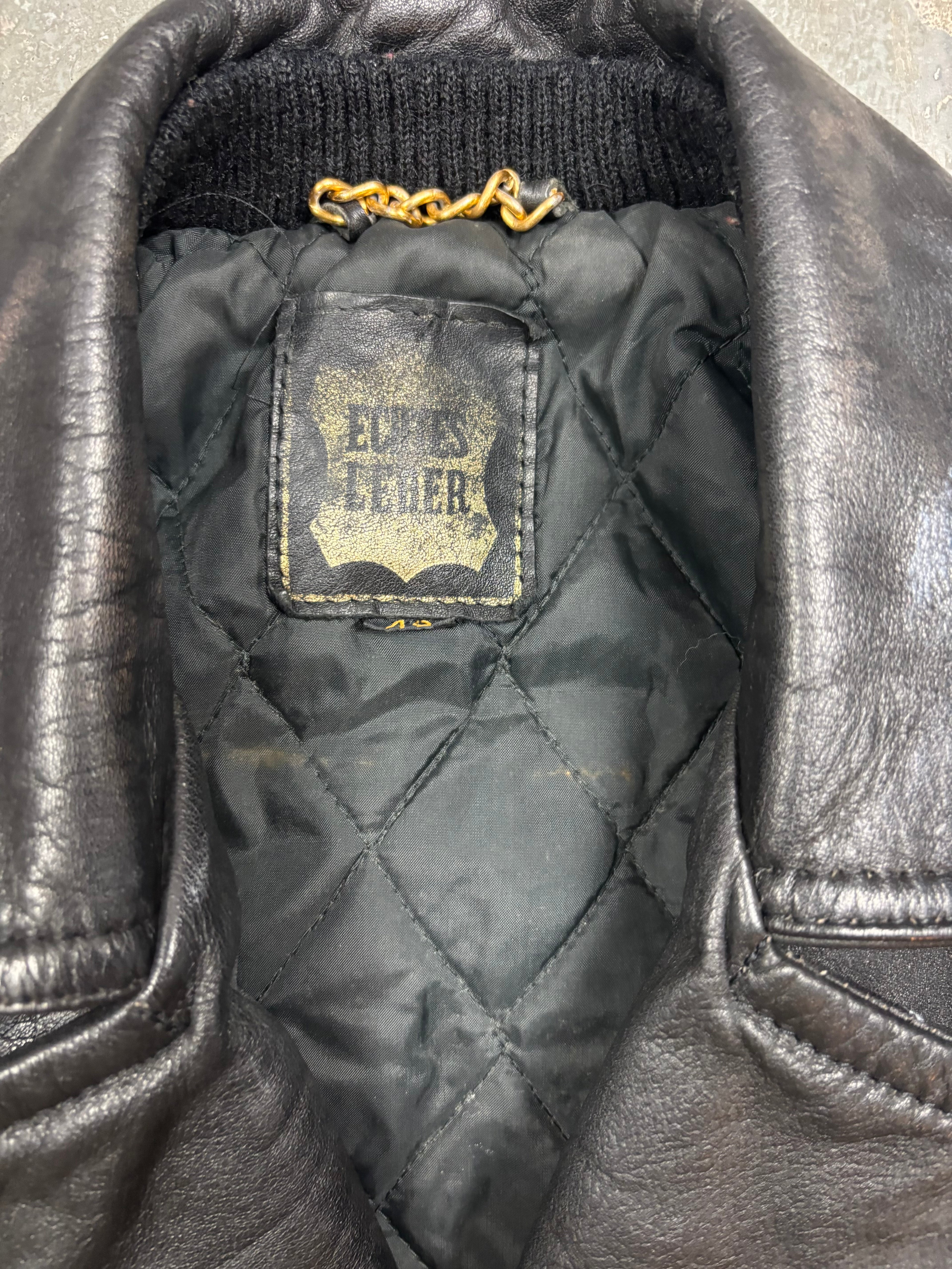 Vintage Biker Lederjacke Schwarz Rote Details