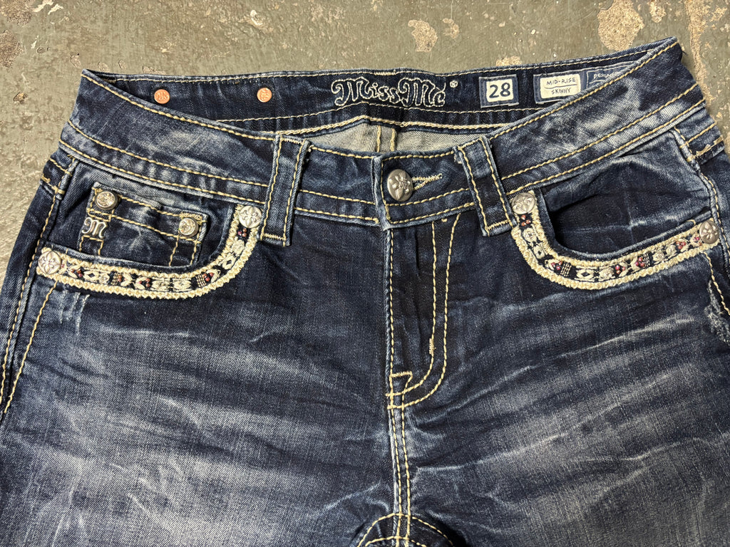 Vintage Miss Me Jeans Skinny | Aztec Diamond Details | Dark Wash