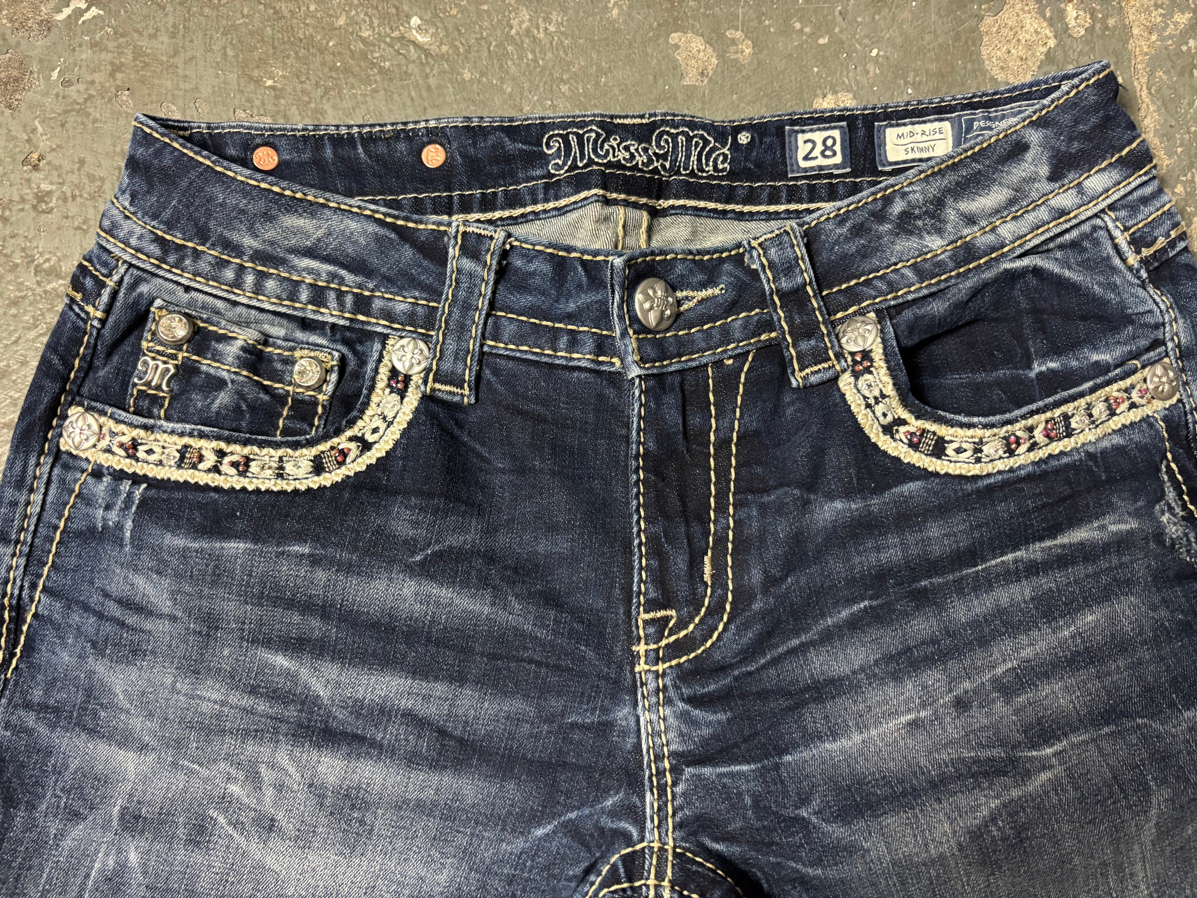 Vintage Miss Me Jeans Skinny | Aztec Diamond Details | Dark Wash
