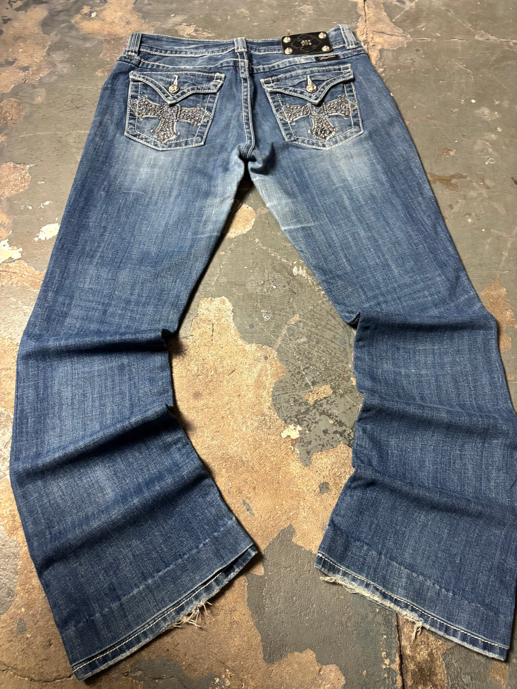 Vintage Miss Me Flared Jeans | Rhinestone Cross | Dark Wash