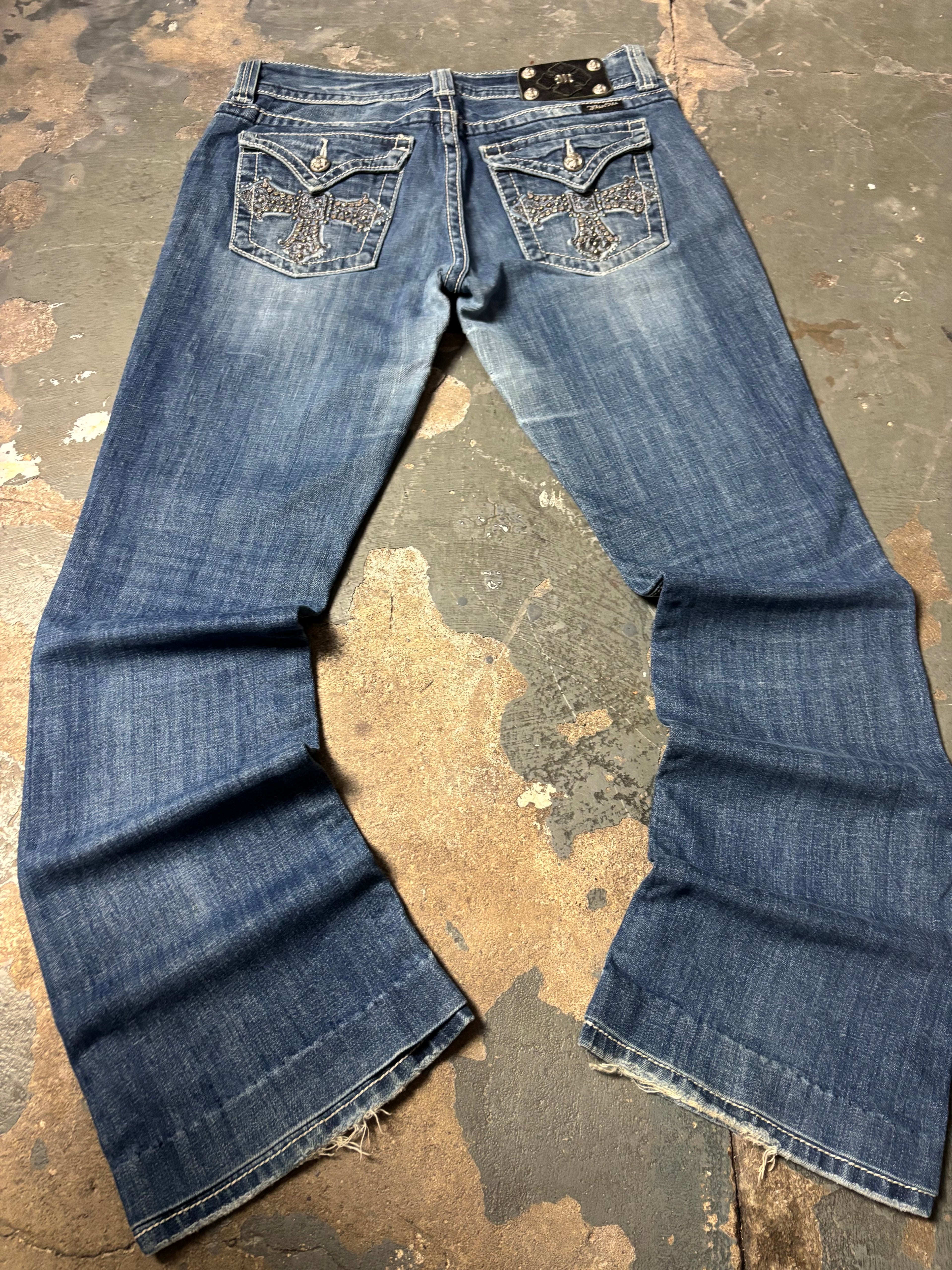 Vintage Miss Me Flared Jeans | Rhinestone Cross | Dark Wash