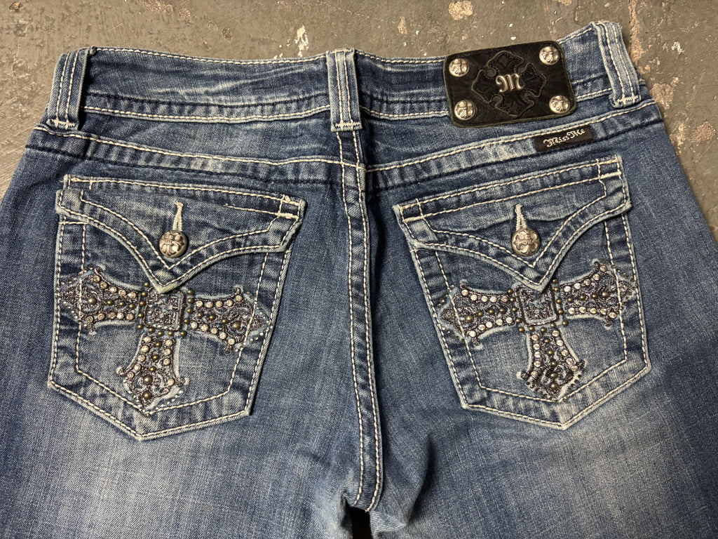 Vintage Miss Me Flared Jeans | Rhinestone Cross | Dark Wash