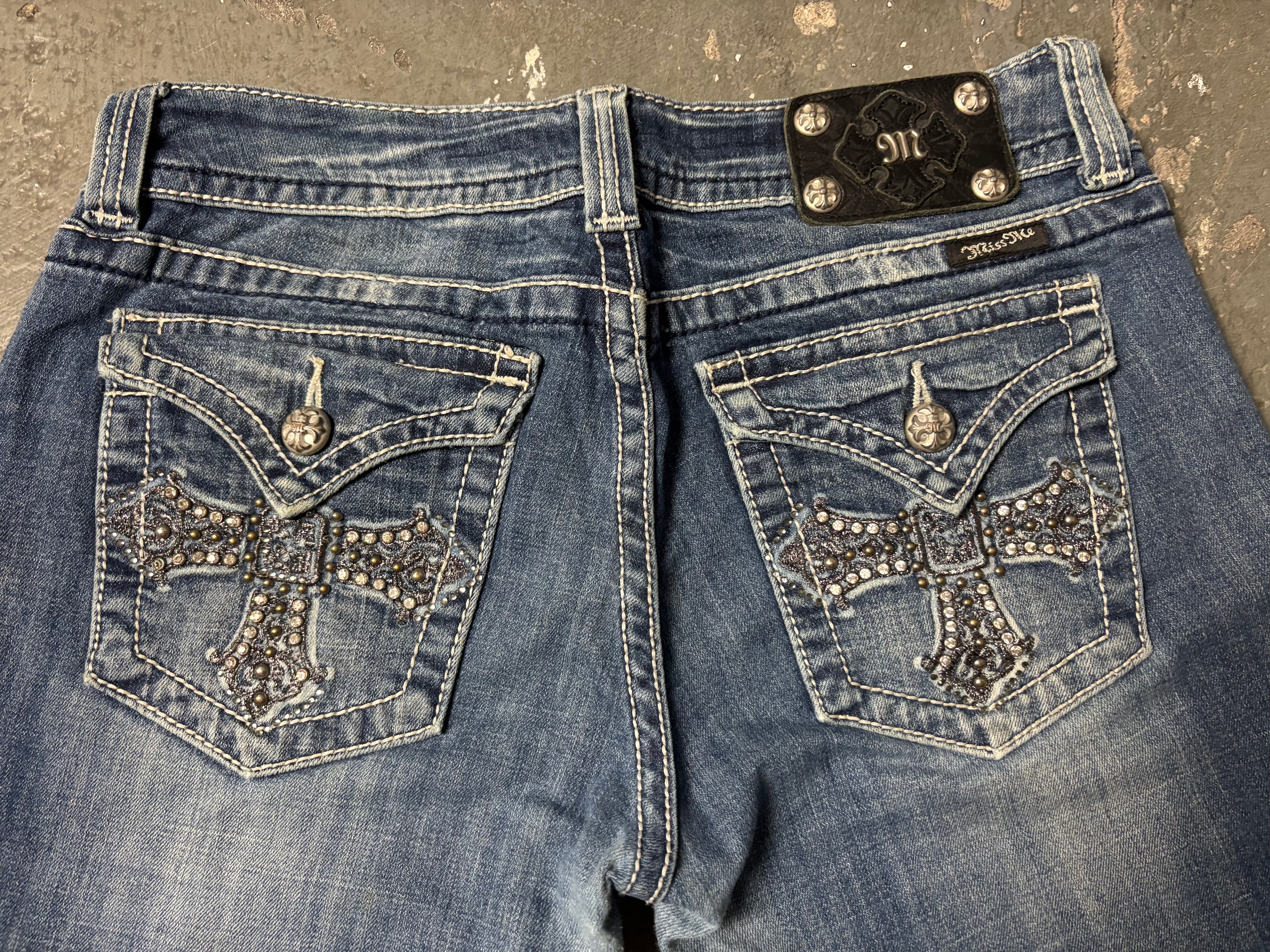 Vintage Miss Me Flared Jeans | Rhinestone Cross | Dark Wash